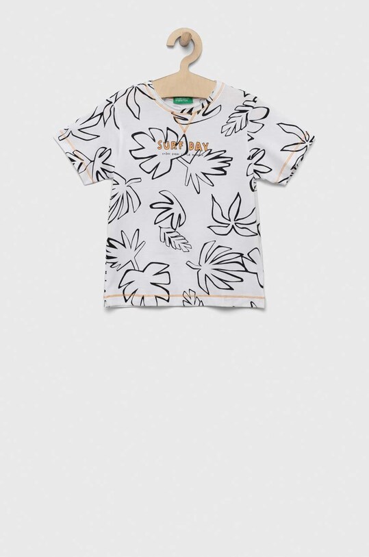 United Colors of Benetton t-shirt bawełniany dziecięcy wzorzyste biały 34D3G109I.P.SEASONAL