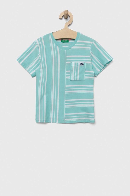 United Colors of Benetton t-shirt bawełniany dziecięcy wzorzyste turkusowy 37HLG109G.P.SEASONAL