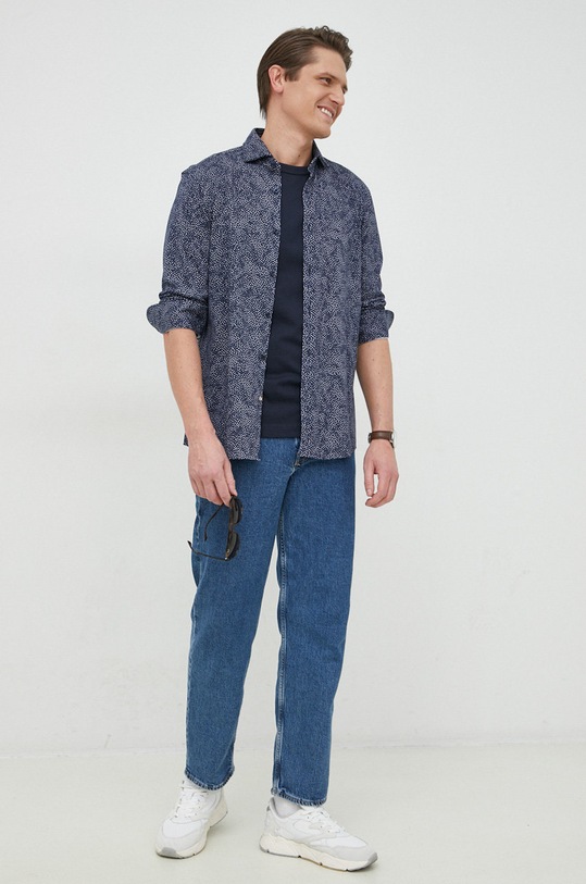 Bavlněné tričko Selected Homme 16087862.SkyCaptain námořnická modř SS23