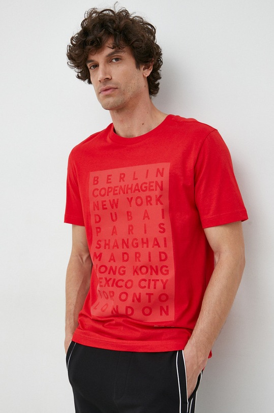 BOSS t-shirt bawełniany BOSS GREEN nadruk czerwony 50483773