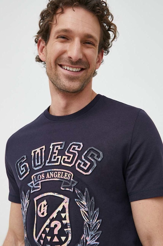 Guess t-shirt bawełniany nadruk granatowy M3RI03.I3Z14