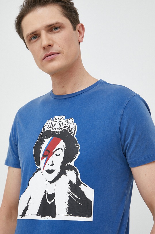 Guess t-shirt bawełniany x Banksy nadruk niebieski M3RI1U.KBDL0