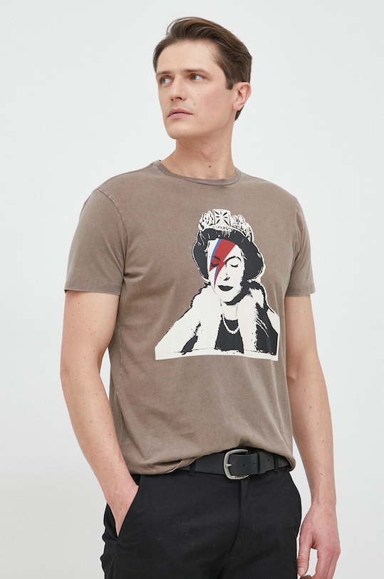 Guess t-shirt bawełniany x Banksy nadruk brązowy M3RI1U.KBDL0