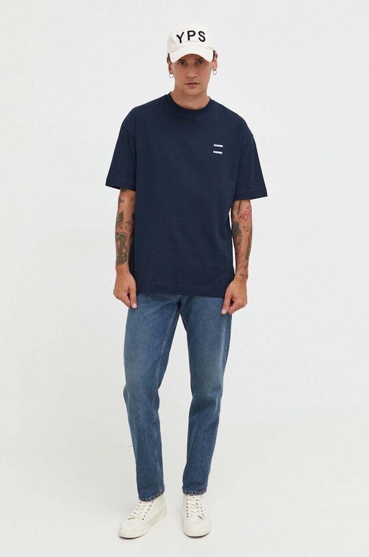 Samsoe Samsoe t-shirt bawełniany JOEL M22300126 granatowy SS25