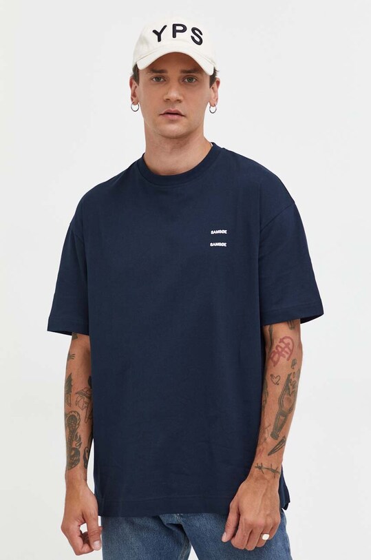 Bavlněné tričko Samsoe Samsoe JOEL námořnická modř M22300126