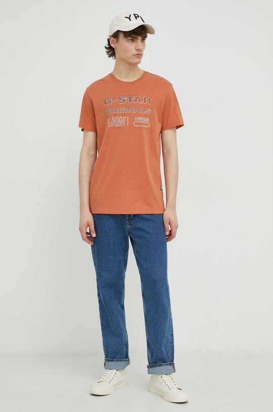 Bavlněné tričko G-Star Raw D22378.336 oranžová SS23