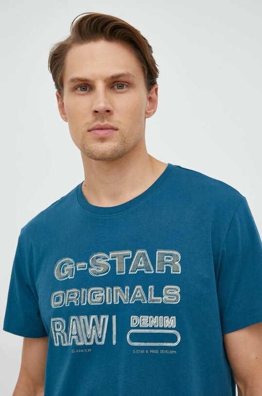 Bavlnené tričko G-Star Raw potlač modrá D22378.336