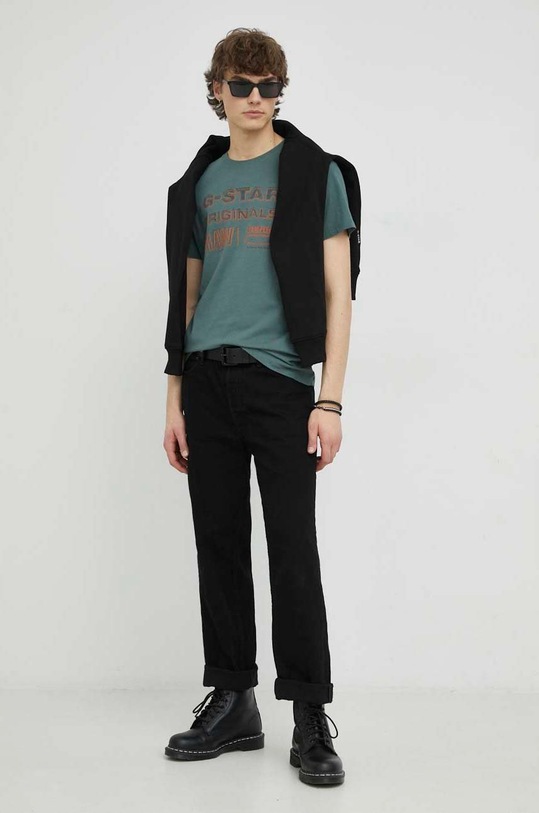 Bombažna kratka majica G-Star D22378.336 zelena SS23