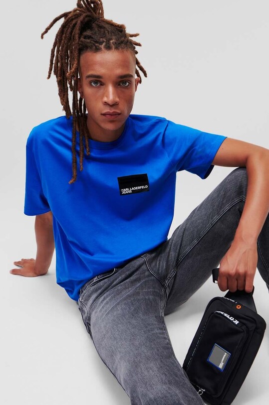 Хлопковая футболка Karl Lagerfeld Jeans 231D1706 голубой