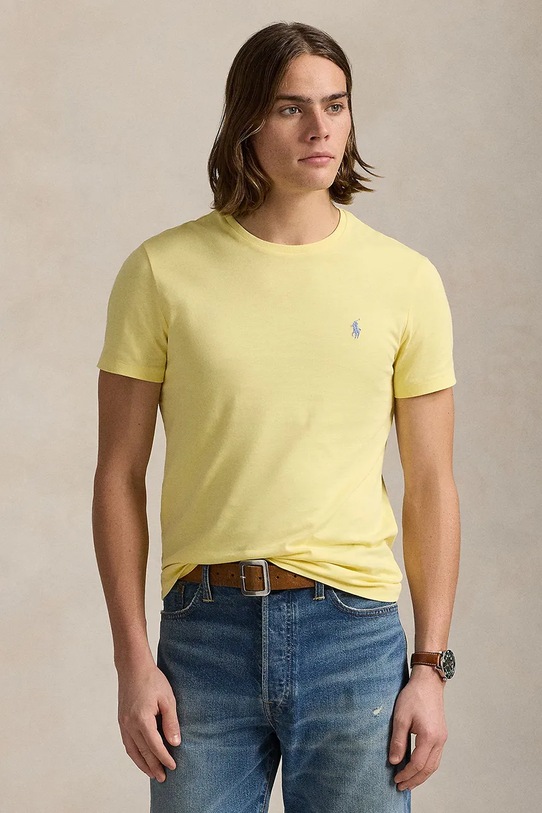 Βαμβακερό μπλουζάκι Polo Ralph Lauren slim κίτρινο 710671438