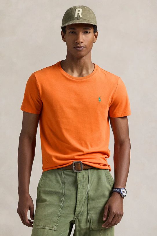 Bavlnené tričko Polo Ralph Lauren slim oranžová 710671438