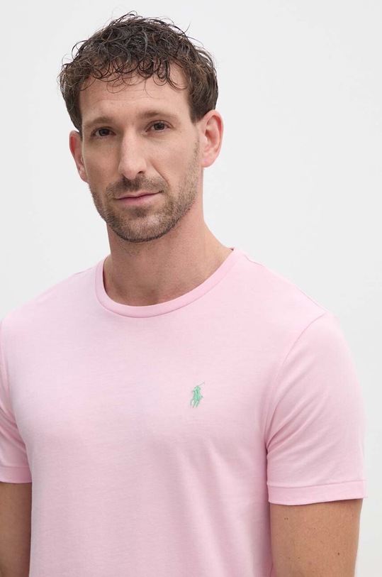 Βαμβακερό μπλουζάκι Polo Ralph Lauren slim ροζ 710671438