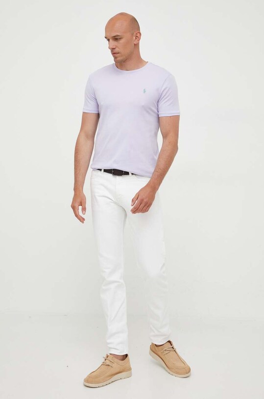 Хлопковая футболка Polo Ralph Lauren 710671438 фиолетовой SS25