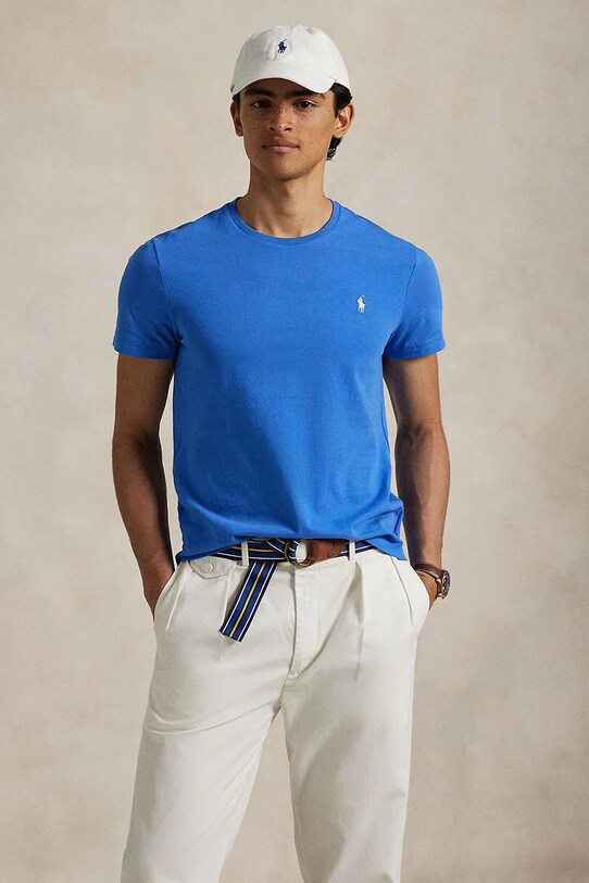 Bavlnené tričko Polo Ralph Lauren slim modrá 710671438