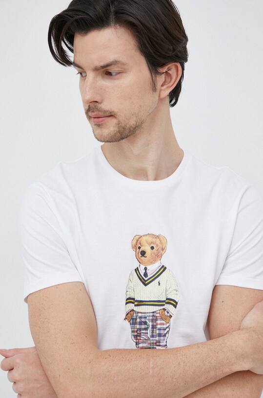 Βαμβακερό μπλουζάκι Polo Ralph Lauren λευκό 710853310