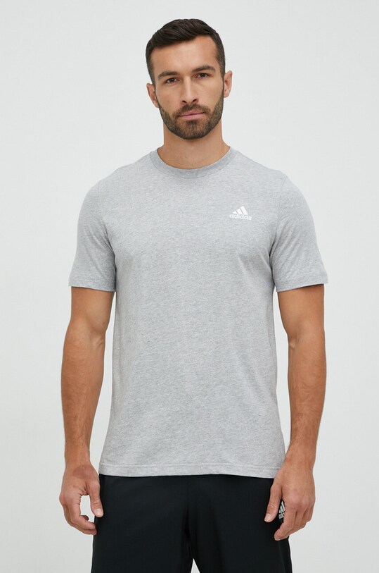 Памучна тениска adidas меланж сив IC9288