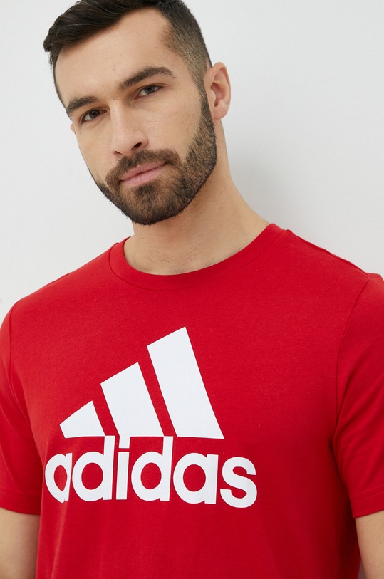 adidas t-shirt bawełniany Essentials czerwony IC9352