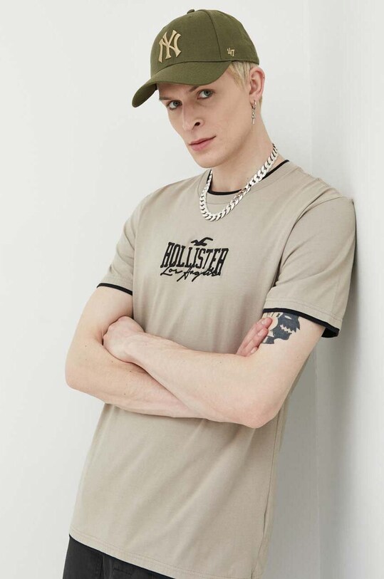 Hollister Co. t-shirt bawełniany beżowy KI323.3024.400