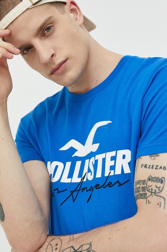 Bavlněné tričko Hollister Co. modrá KI323.3057.220