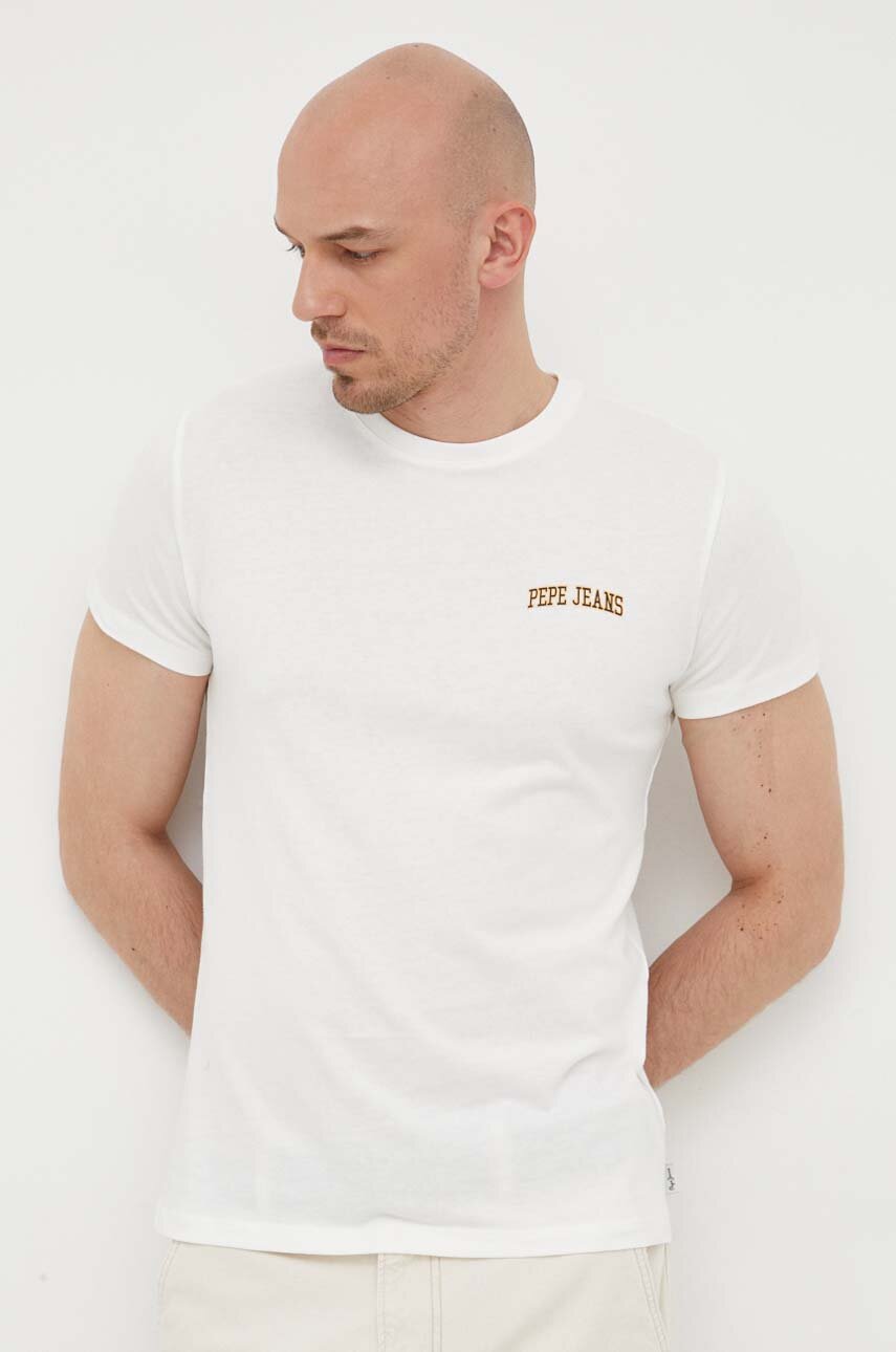 Βαμβακερό μπλουζάκι Pepe Jeans Ronson λευκό PM508708.800