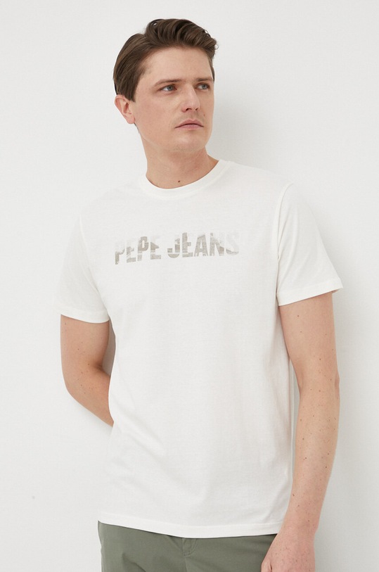 Pepe Jeans t-shirt bawełniany nadruk beżowy PM508693.803