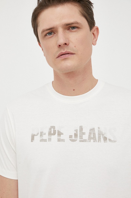 Pepe Jeans t-shirt bawełniany beżowy PM508693.803
