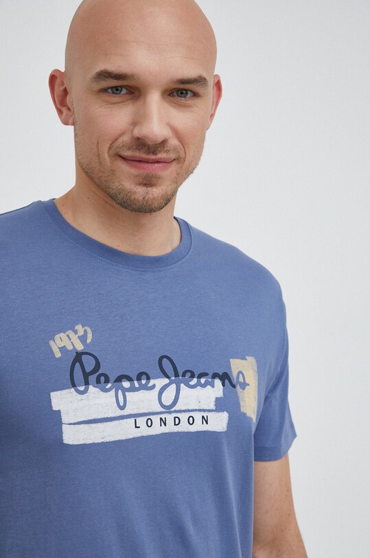 Pepe Jeans t-shirt bawełniany Rafa nadruk niebieski PM508673.489