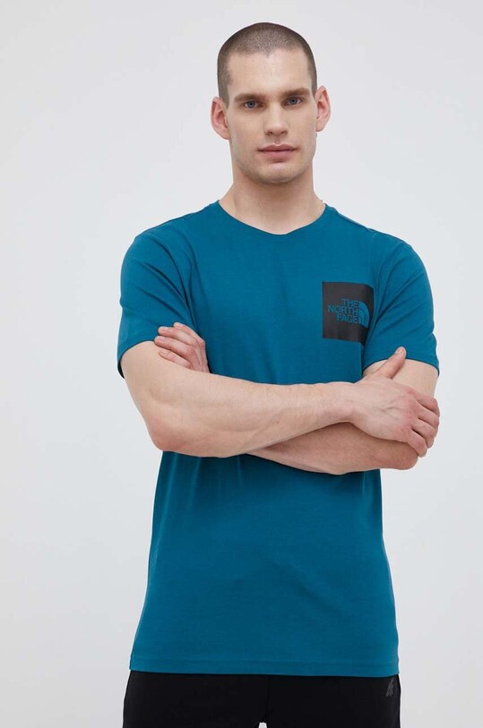 The North Face t-shirt bawełniany turkusowy NF00CEQ5EFS1