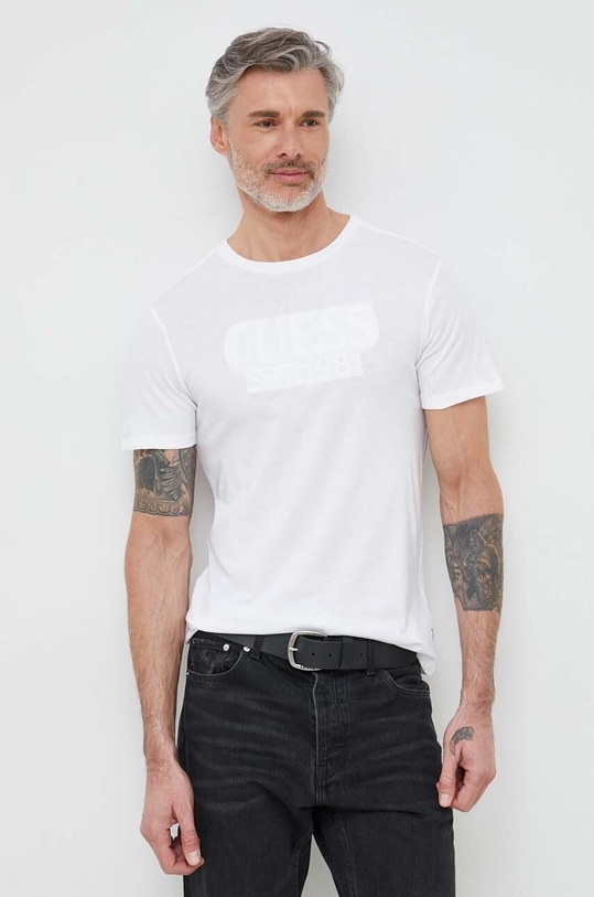 Βαμβακερό μπλουζάκι Guess λευκό M3GI56.K9RM3