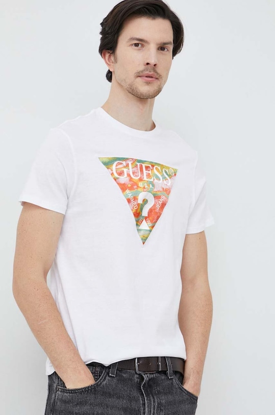 Guess t-shirt bawełniany aplikacja biały M3GI57.K9RM1