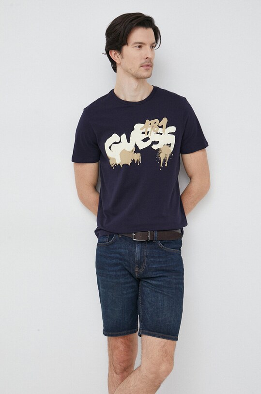 Guess t-shirt bawełniany nadruk granatowy M3GI59.K9RM1