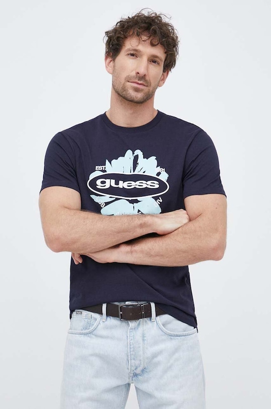 Guess t-shirt bawełniany nadruk granatowy M3GI61.K9RM1