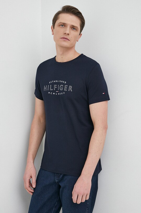 Βαμβακερό μπλουζάκι Tommy Hilfiger βαμβάκι σκούρο μπλε MW0MW30034.PPYX