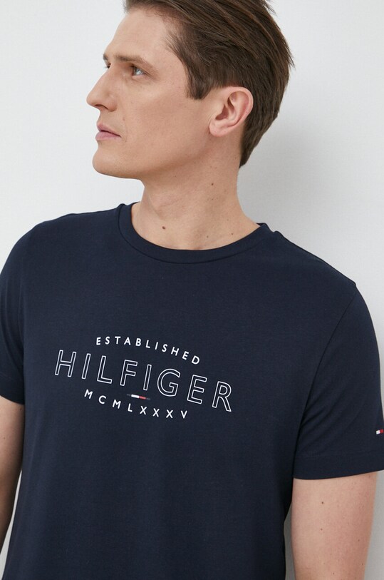 Βαμβακερό μπλουζάκι Tommy Hilfiger σκούρο μπλε MW0MW30034.PPYX