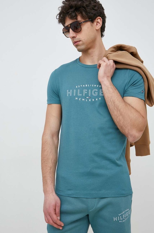 Tommy Hilfiger t-shirt bawełniany nadruk zielony MW0MW30034.PPYX