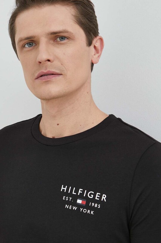Βαμβακερό μπλουζάκι Tommy Hilfiger μαύρο MW0MW30033.PPYX