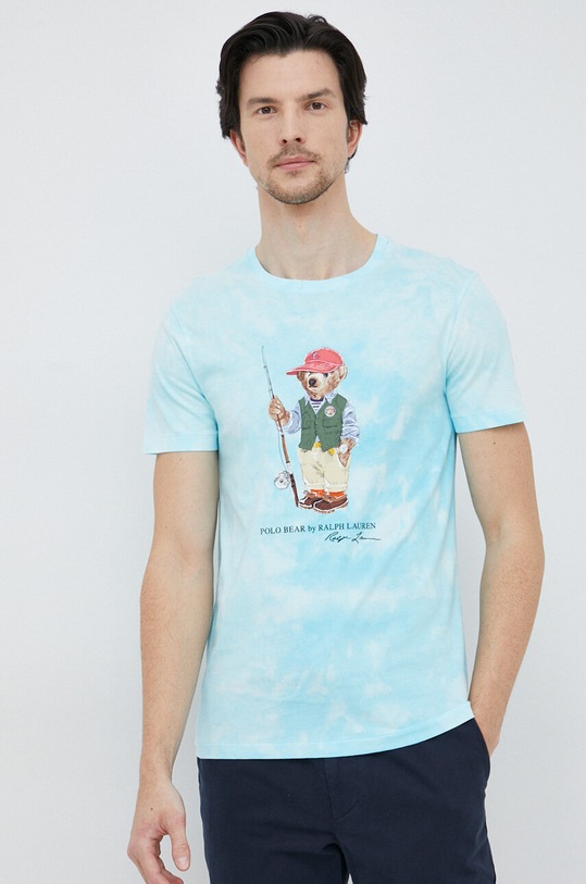 Бавовняна футболка Polo Ralph Lauren візерунок блакитний 710900826