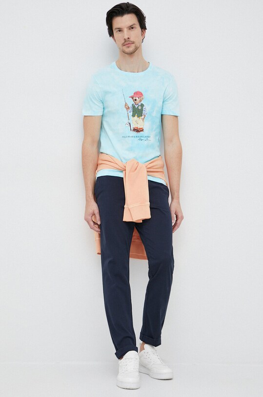 Хлопковая футболка Polo Ralph Lauren 710900826 голубой SS23