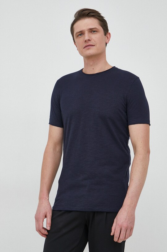 Sisley t-shirt bawełniany granatowy 3WF0S101K.06U