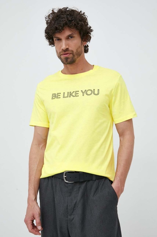 United Colors of Benetton t-shirt bawełniany nadruk żółty 3096U1057.05G