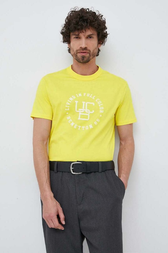 United Colors of Benetton t-shirt bawełniany nadruk żółty 3YR3U1050.00D