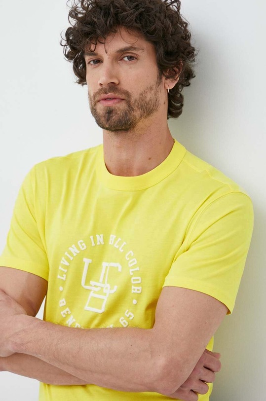 United Colors of Benetton t-shirt bawełniany żółty 3YR3U1050.00D