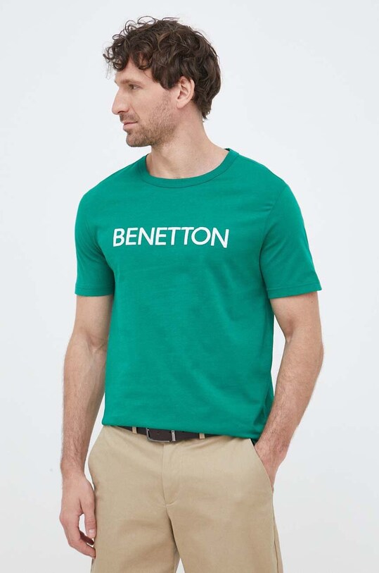 United Colors of Benetton t-shirt bawełniany nadruk zielony 3I1XU100A.919