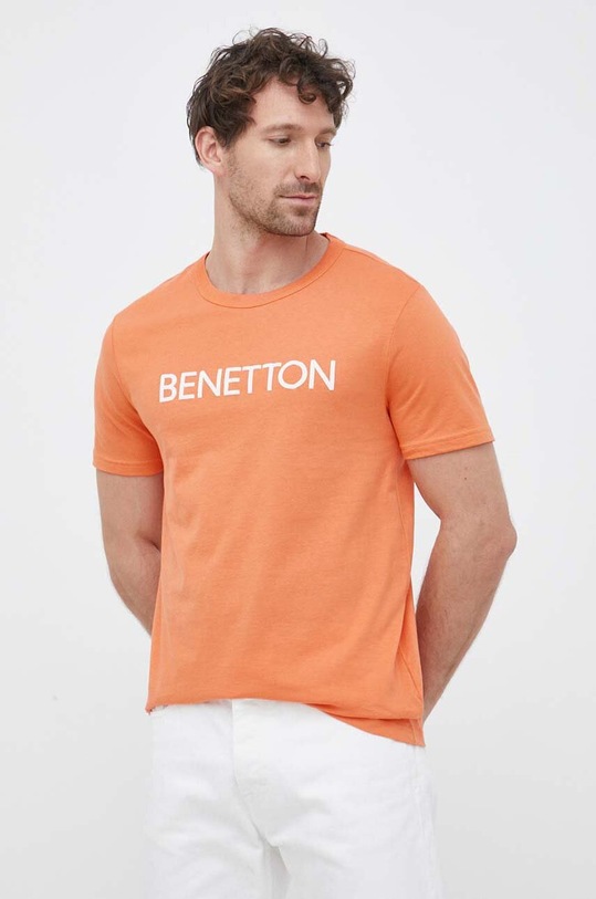 United Colors of Benetton t-shirt bawełniany nadruk pomarańczowy 3I1XU100A.12Y