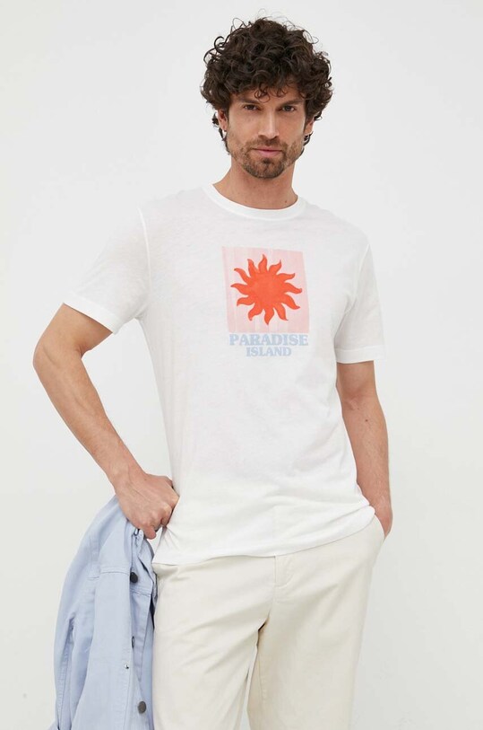 United Colors of Benetton t-shirt bawełniany nadruk biały 3P7XU105I.074