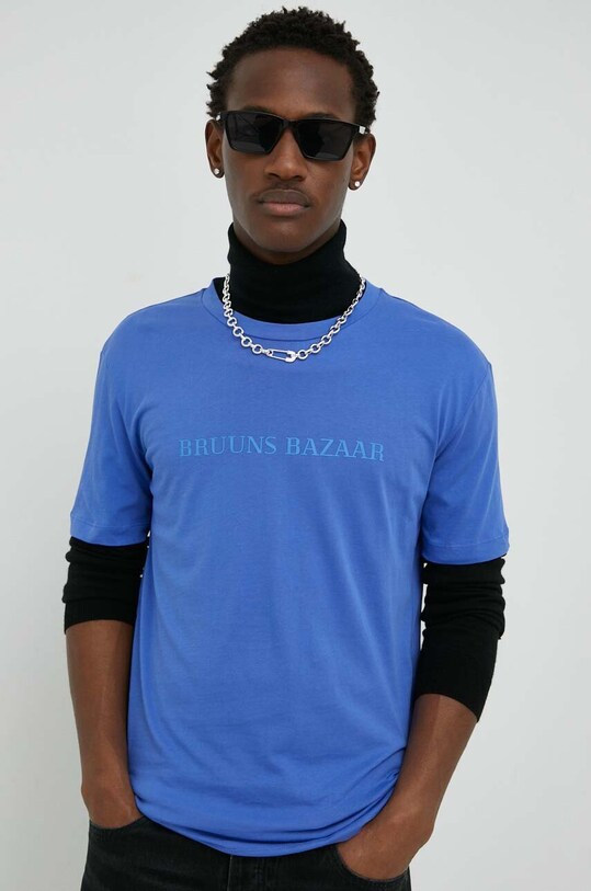 Bruuns Bazaar t-shirt bawełniany Gus regular niebieski BBM1542