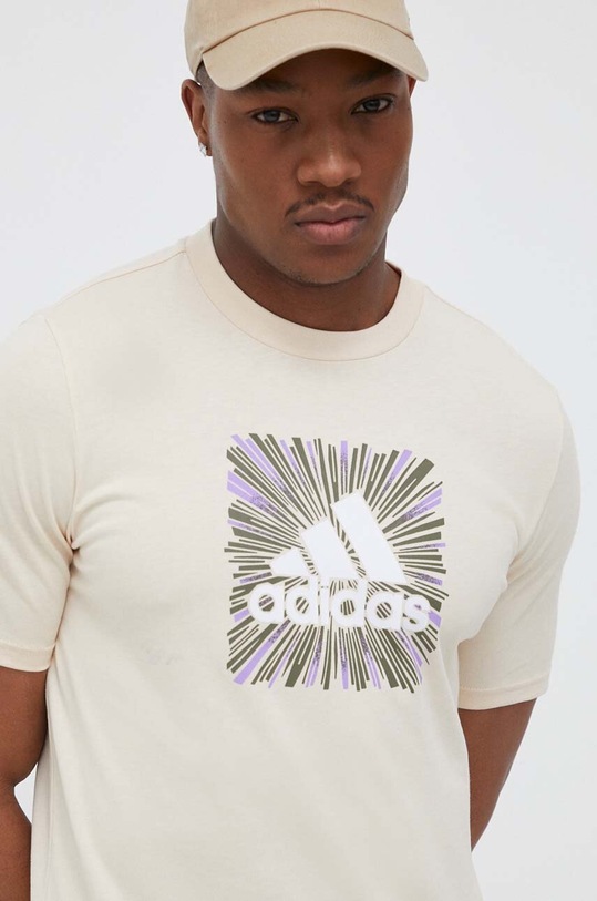 Tričko adidas potisk béžová IC7788