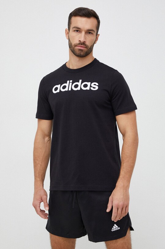 Памучна тениска adidas черен IC9274