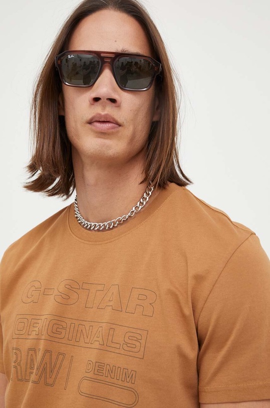 G-Star t-shirt bawełniany brązowy D22775.C506
