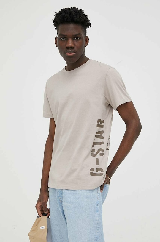 Bavlnené tričko G-Star potlač béžová D22780.336